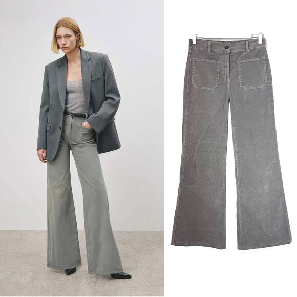 Nili Lotan Florence Gray Wide Leg Corduroy Jeans/Pants, Size 4 - Picture 1 of 11